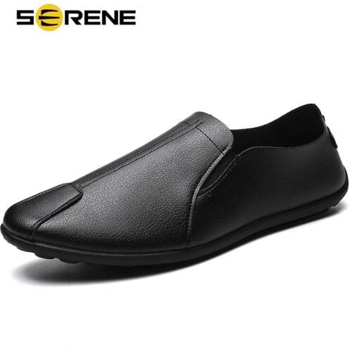 SERENE Brand Fashion Men Casual Shoes Nice Leather High Top Breathable Comfortable Footwear Man Black White Boat Drive Mens Shoe