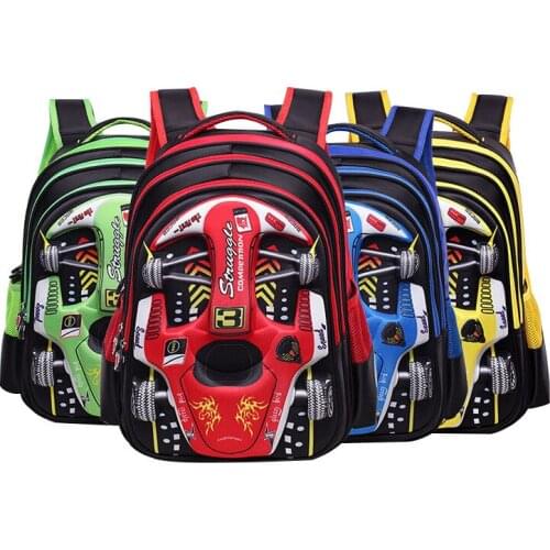 Boys and girls Lovely Kids Cartoon Backpack Fashion 3D Car Children Schoolbag Racing Three Dimensional Waterproof Schoolbag