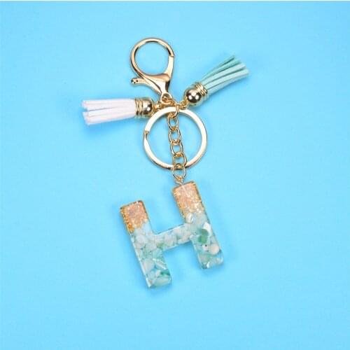 Cute Gold Green Gradient Color Resin Letter A-z Keychain Women Handbag Backpack Pendant Fashion Car Jewelry Key Chain Keyring