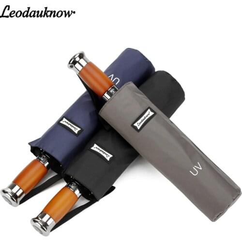 LEODAUKNOW Business three-folding fully automatic black glue Uv-proof and windproof luxury car mens sunny and rainy umbrella