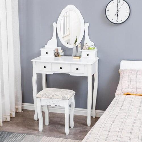 Oversea Stock!!!Modern Style Dressing Table With Stool Five Drawers Dresser 75x40x138CM Makeup Table Home Bedroom Furniture HWC