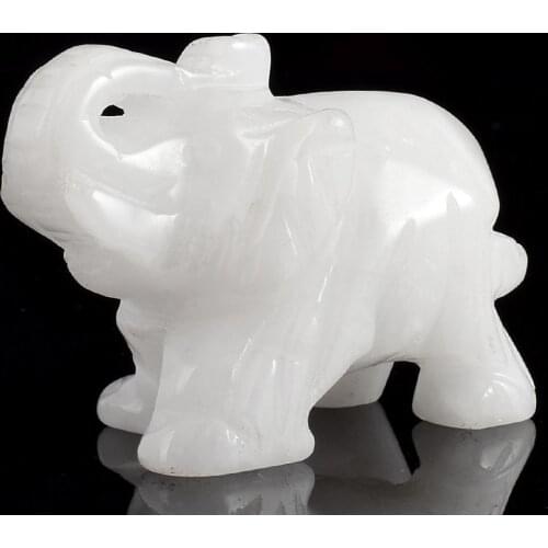 2 inch Natural White Jade Elephant Figurine Statue Gemstone Miniature Crystal Carved Animals Model for Home Decor Chakra Healing
