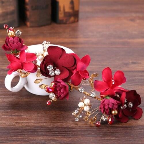 Wedding bridal jewelry handmade decorative flower head wedding dress accessories red headdress flowers Sen female line hair band