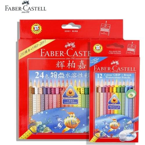 Faber Castell Colour Grip + Brush Watercolour Pencils Eco Pencil Triangular Aquarelle Kids Pens 3mm Water Soluble Color