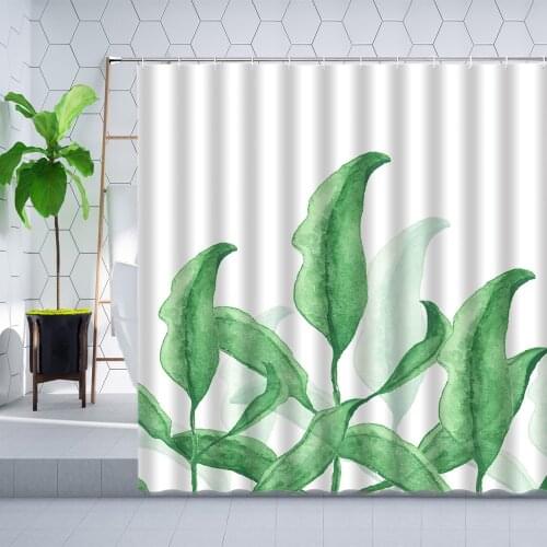 Tropical Green Plant Shower Curtain Palm Leaves Watercolor Leaf 3D Printing Home Decorate Bathroom Curtains Sets Bathtub Screen