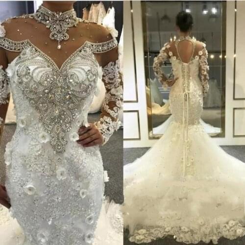 Gorgeous Mermaid Wedding Dresses Floral Beaded Crystals robe de mariee Wedding Gowns Arabic Bridal Dress Abito da sposa 2021