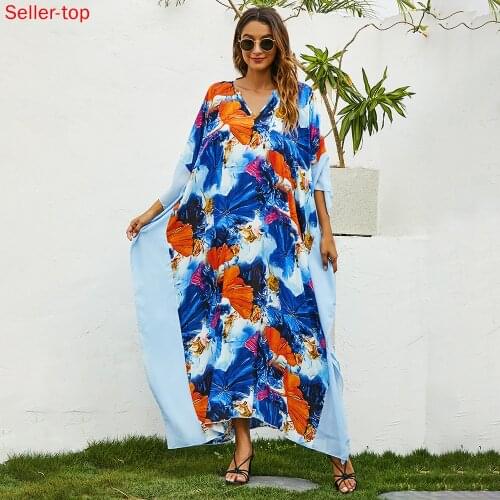 Spring and Summer Middle East Plus Size Loose Robe European and American Vacation Printing Long Dress