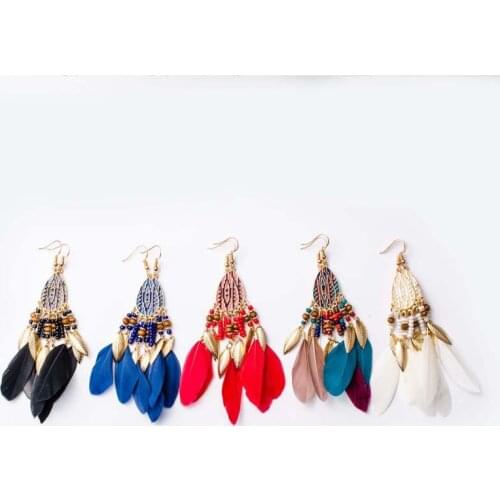 Multicolor Feather Tassel Drop Earrings For Women Bohemian Earrings Fashion Wedding Jewelry Accessories Gifts ,1 Pair