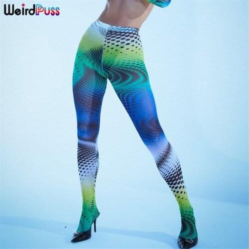 Weird Puss Tie Dye Print Mesh Foot Leggings Women Stretch Body-Shaping Sporty Pants Fashion Casual Streetwear Aesthetic Trousers