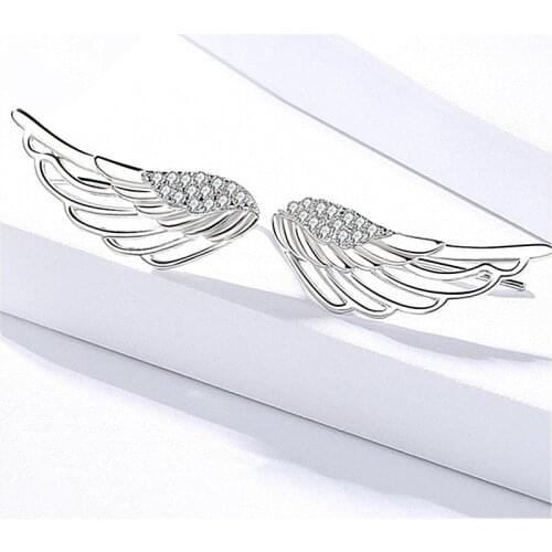 2021 Hot Sale Angel Wings Silver Plated Earring Fashion Women AAA Cubic Zirconia Stud Earring Charm Women Nightclub Jewelry