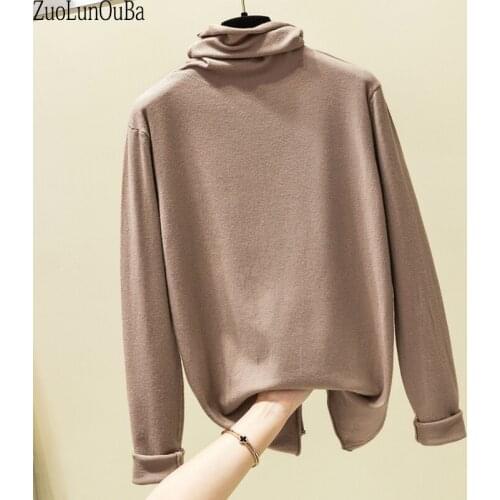 Zuolunouba Autumn Women Sweater Turtleneck Loose Lady Long Sleeve Knitwear Solid Color Harajuku Elastic Force Pullover Female