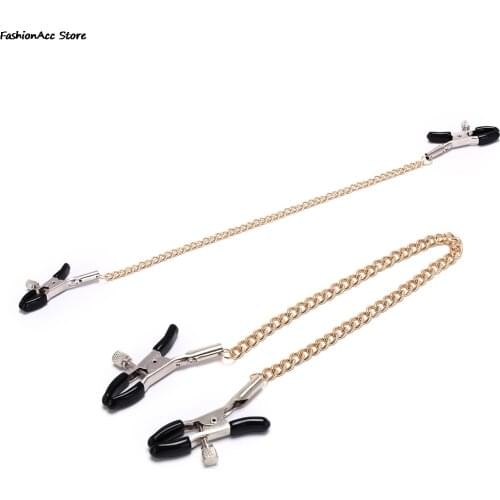 Gold Chain Fetish Nipple Clamps Shaking Milk Stimulate For Couple Body Jewelry Accessories