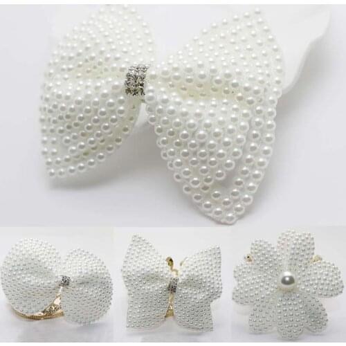 1PC White Pearl Hair Bows With Hair Clips Girls Kids Boutique Layers Bling Rhinestone Center Bows Hairpins Hair Clips Women