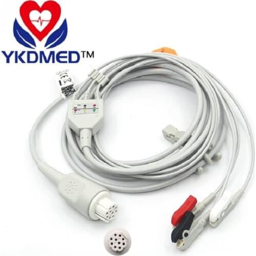 Datex 10pin one-piece 3-lead ECG cable with AHA CLIP for patient monitor,medical TPU,CE&ISO13485,free shipping