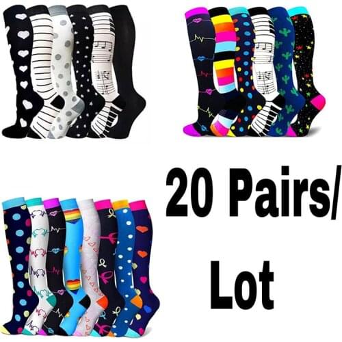 20 Pairs/ Lot Compression Stockings Fit For Sports Nurse Knee Stockings Football Running Prevent Varicose Veins Socks Men Women