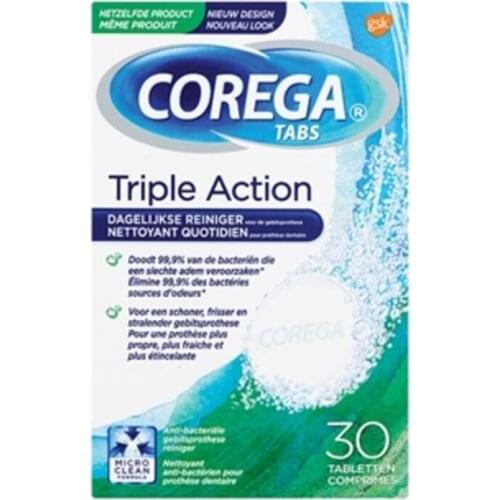 Corega Denture Cleanser 3 Minutes Rapid Action 30 Tabs * 3 pack Total action for cleaning prosthesis 100% original gsk - 3 PACK