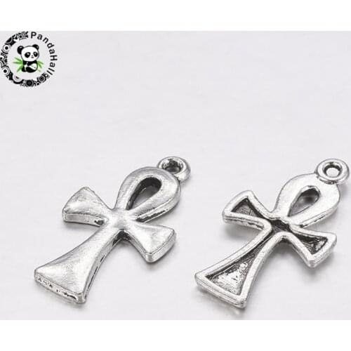 50pcs Tibetan Style Ankh Cross Pendants, Lead Free & Nickel Free, 22x12x2mm Hole: 2mm