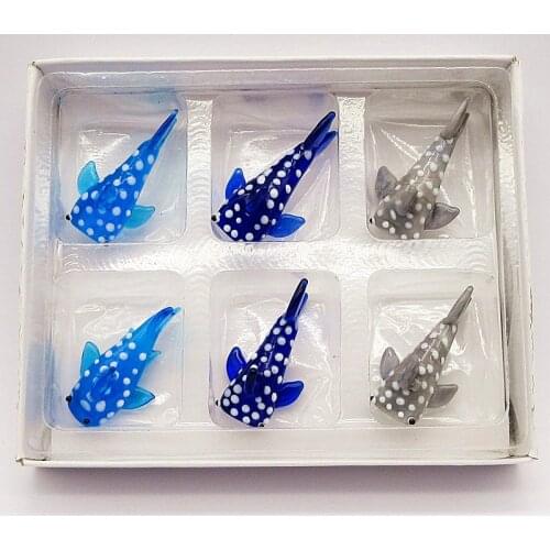 6pcs handmade murano glass Shark figurines home aquarium decoration ornaments accessories miniature Sea World Animals statues