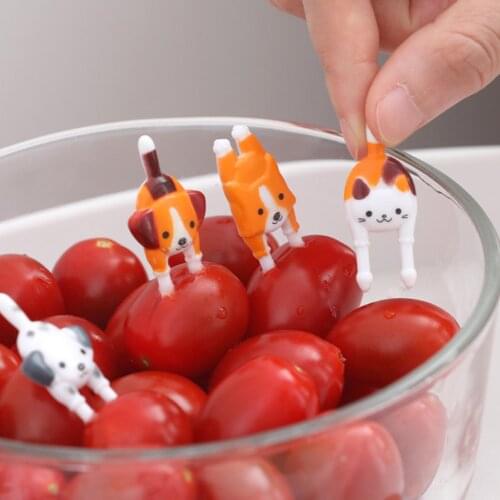 7 Pcs Fruit Fork Animal Cat Dog Children Cake Dessert Pick Bento Lunches Fruit Forks Party Decor Tableware Random Color
