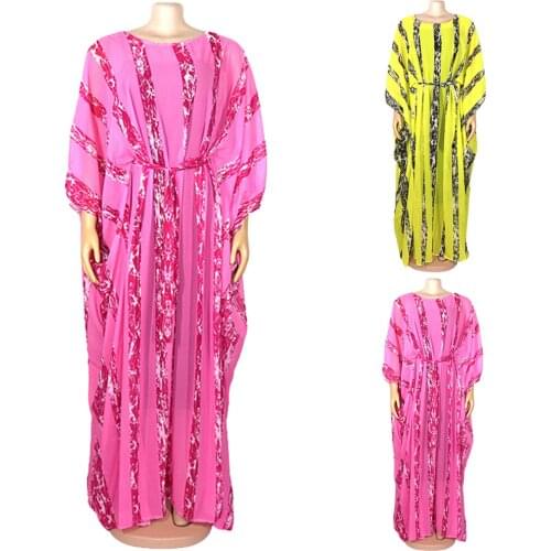 Abaya Muslim Loose Casual African Dress Stripes Arab Jilbab Dashiki Women Chiffon Oversized Plus Size 2 Pieces Set Gown Fashion