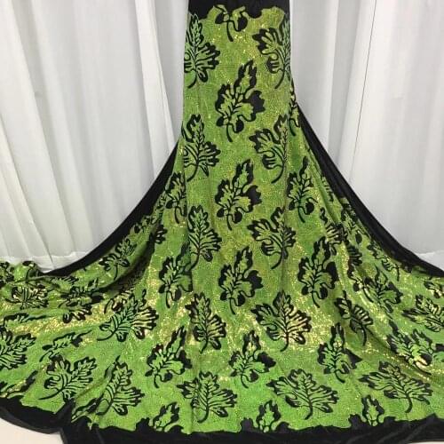 Green Leaf African Sequins Lace Fabric 2020 High Quality Lace Material Nigerian Velvet Lace Fabrics French Lace Fabric Sewing JY