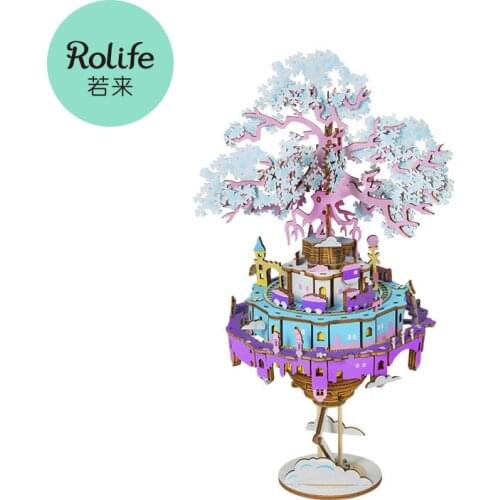 Robotime DIY Wooden Music Box 3D Rotatable City In The Sky Assembly Puzzle Game Building Model Toys Gift for Children Girls AM45