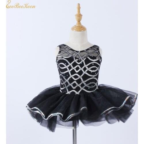 Child Black Sequins Sleeveless Ballet Tutu Dress Girl Tutu Ballet Dress Professional Ballet costume For Women Sequin Dance Dress