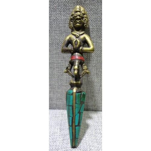 Old sword weapon Buddhism Taoism China unique exorcism turquoise copper statue