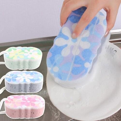 Sponge Dishwashing Brush Printing Sponge Cleaning Brush Kitchen Accessories Cleaning Tools Decontamination Sponge Random Color