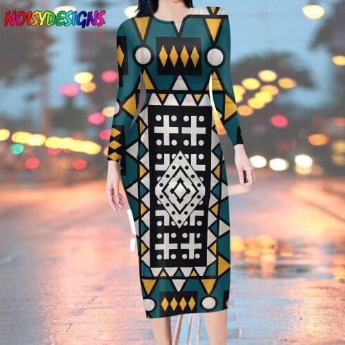 NOISYDESIGNS Classic Women Casual Outdoor Dress Ankara Printed Long Sleeve Slim Dresses Elegant Female Streetwear Dress Vestidos