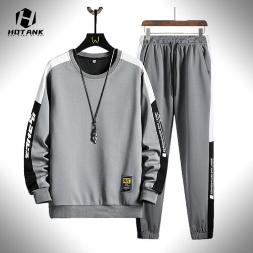 Autumn Mens Sets Casual Tracksuits Men Patchwork O-neck Sweatshirt+Sweatpants Hip Hop Pullover Streetwear Fashion Jogging Suits