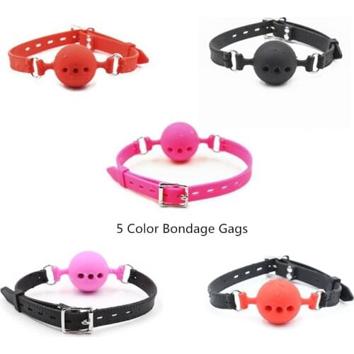 Leather Strap Silicone Fetish SM Bondage Gags Sex Toy Mouth Gag Bite Head Harness Restraints Mouth Ball dia 45mm Sex Shop