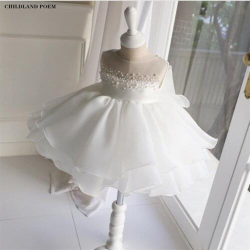 Baby Baptism Dress Pearl Lace Princess Party And Wedding Kids Dresses For Girls Ball Gown Christening Dress For Baby Girl 1-15Y