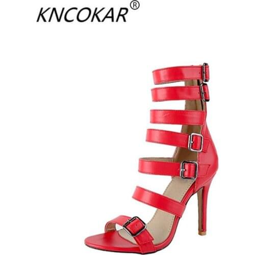 KNCOKAR 2018 Summer new style women pure color simple fashion Roman style high top stiletto stiletto heels 35-46 yards