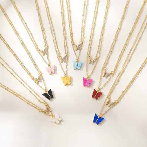 Cute Kawaii Multicolor Butterfly Choker Necklace Women Harajuku Style Alloy Hip Hop Gothic Necklace Pendants