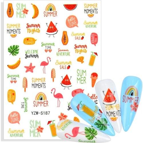 Fashion Nail Art Sticker Fruit Flora Summer Holiday Fruit Cartoon Anime Flower Leaf Self Adhesive Manicure Accessorie Nail Decal