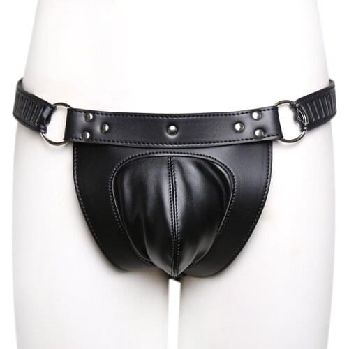 Men Thongs Chastity Lock Panties Genuine Leather Gay Couple Bdsm Flirt Fetish Briefs