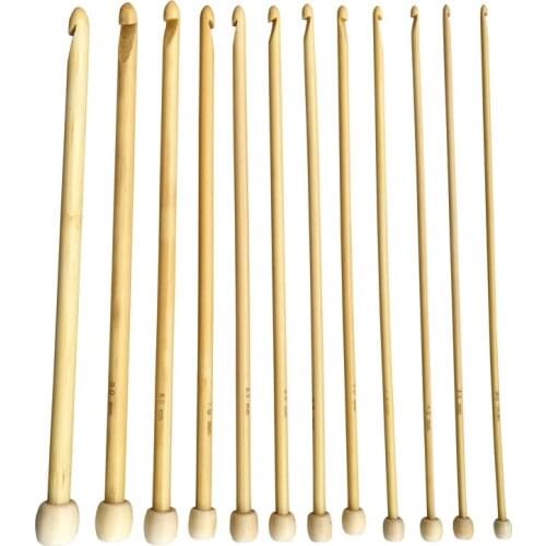 12Size 25CM 3.0MM-10.0MM Bamboo Afghan Tunisian Crochet Hooks Needles Knitting Needle Set