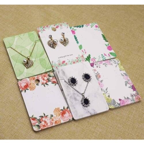 50pc Jewelry set package Card+50oppbag 6*9cm Flower/ marbling necklace earring set pendant package card