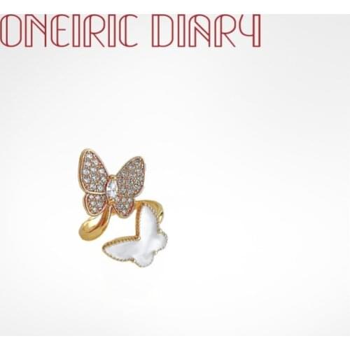 Fashion Retro Pearl Butterfly Opening Ring Personality Delicate Micro-set Index Finger Rings