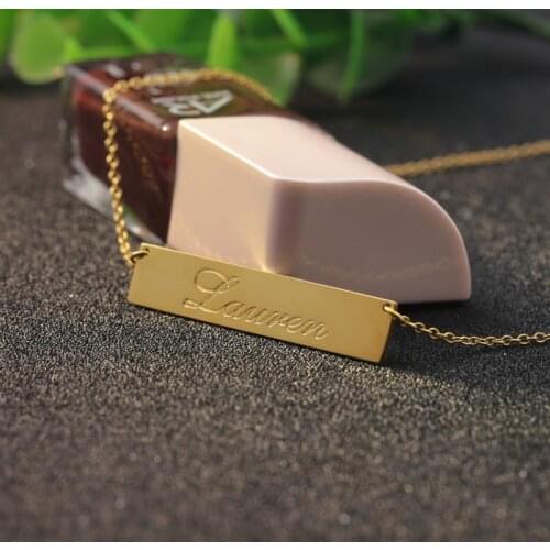 Personalized Golden Nameplate Necklace Horizontal Charm Stamp DIY Letter Pattern Necklace Christmas Gift