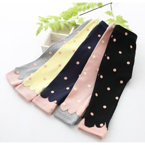 Girls Casual Fashion High Elastic Polka Dot Decor Korean Style Tight Legging Pants 5pcs/Pack Baby Girl Spring Autumn Leggings