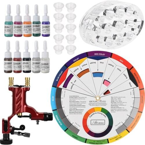 Complete Tattoo Kit, Tattoo Machines Power Supply, 10 Colors Tattoo Pigment with Color Cup