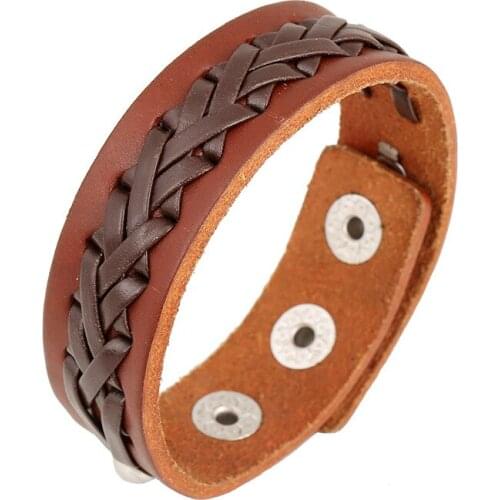 Genuine Leather Popular Brown Braided Casual Charm Wrap Punk Bracelets For Men New Arrival Adjustable Women Bracelets