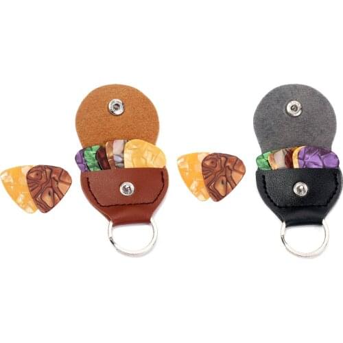 Portable Key Chain PU Leather Guitar Plectrums Case Holder Bags Pouch with 3 Guitar Picks 0.46mm