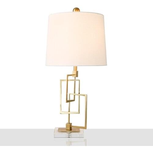 SGROW Creative Simple Table Lamp Metal Crystal Lampara Creative Design Desk Light for Living Room Study Fabric Lighting Fixtures