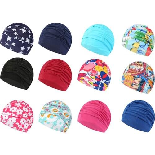 Swimming Hat Women Unisex Girls Long Hair Bathing Cap Swimming Cap Stretch Drape Free Size Swim Pool Sport Elastic Nylon Turban