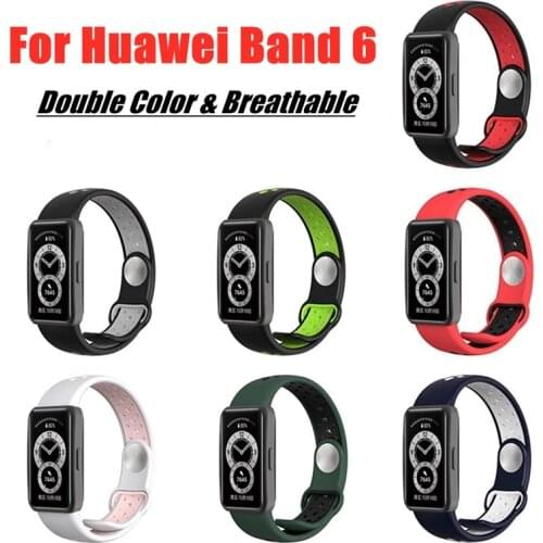 Silicone Strap For Huawei Band 6 Smart Watch Soft Double-Color Breathable Wristband Bracelet for Huawei Band 6 Band6 Accessories
