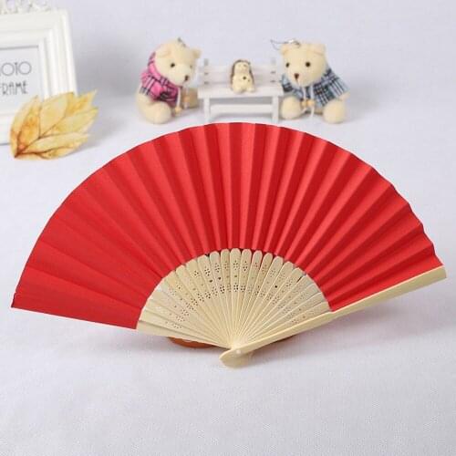 Pattern Folding Dance Wedding Party Lace Silk Folding Hand Held Solid Color Fan Beautiful and practical W30628