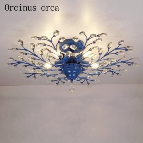 Mediterranean Blue crystal ceiling light living room bedroom children room creative simple modern branch crystal lamp